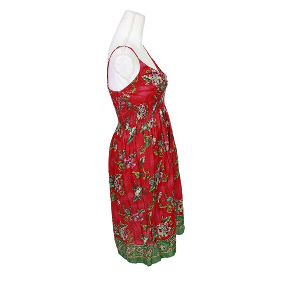 Pink Apple cotton floral red green dress size medium flowy - Picture 2 of 7
